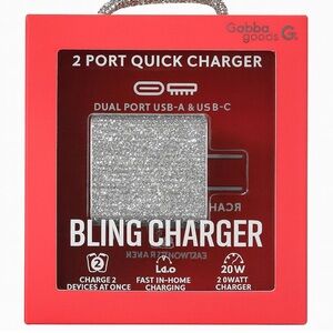Bling 2-Port Quick Charger - Silver Glitter